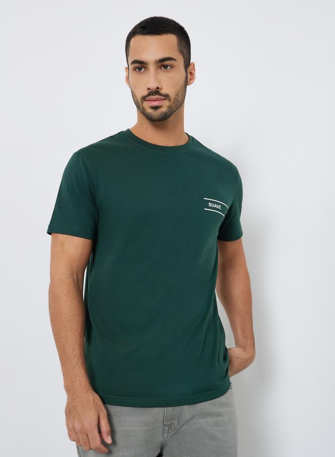 Styli Men Green Minimalist Print Crew Neck T-Shirt - Image 1